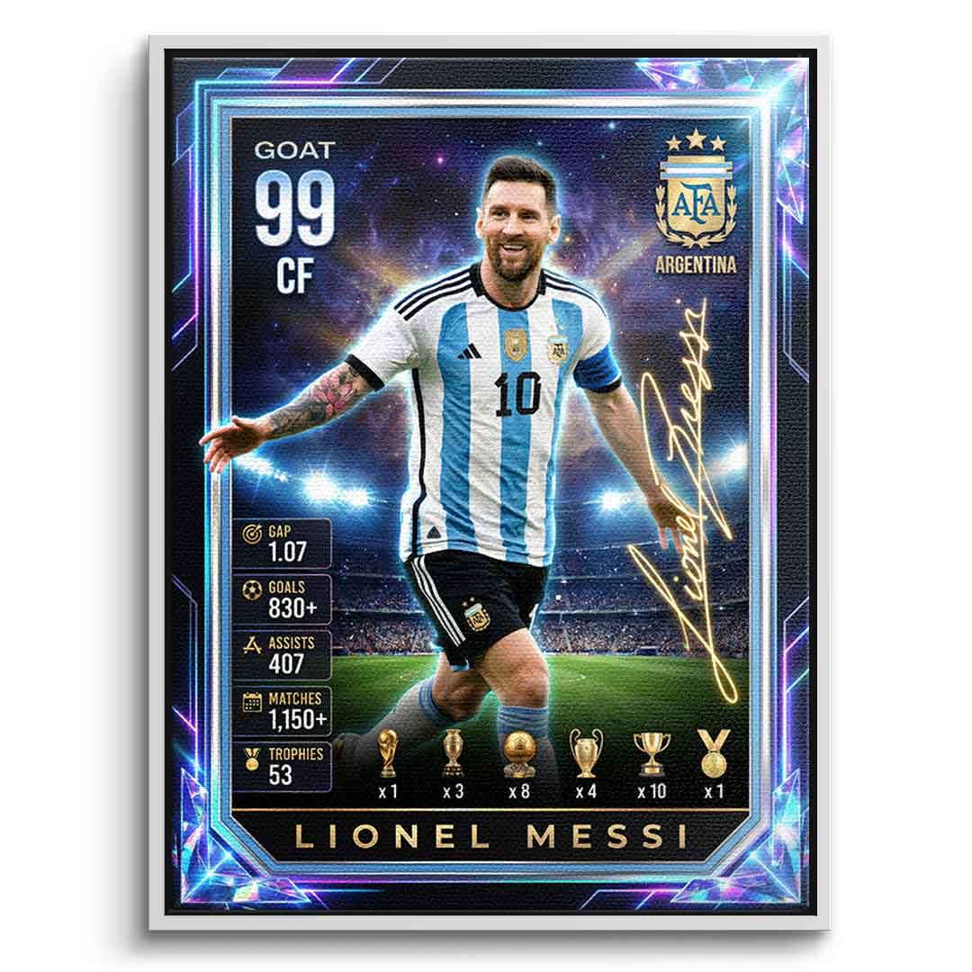 Messi Trade Card Leinwandbild Seitenansicht