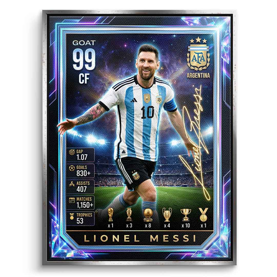 Messi Trade Card Leinwandbild Seitenansicht