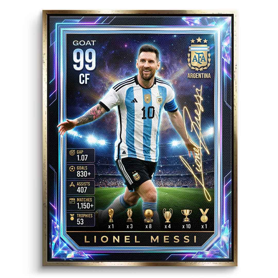 Messi Trade Card Leinwandbild Seitenansicht