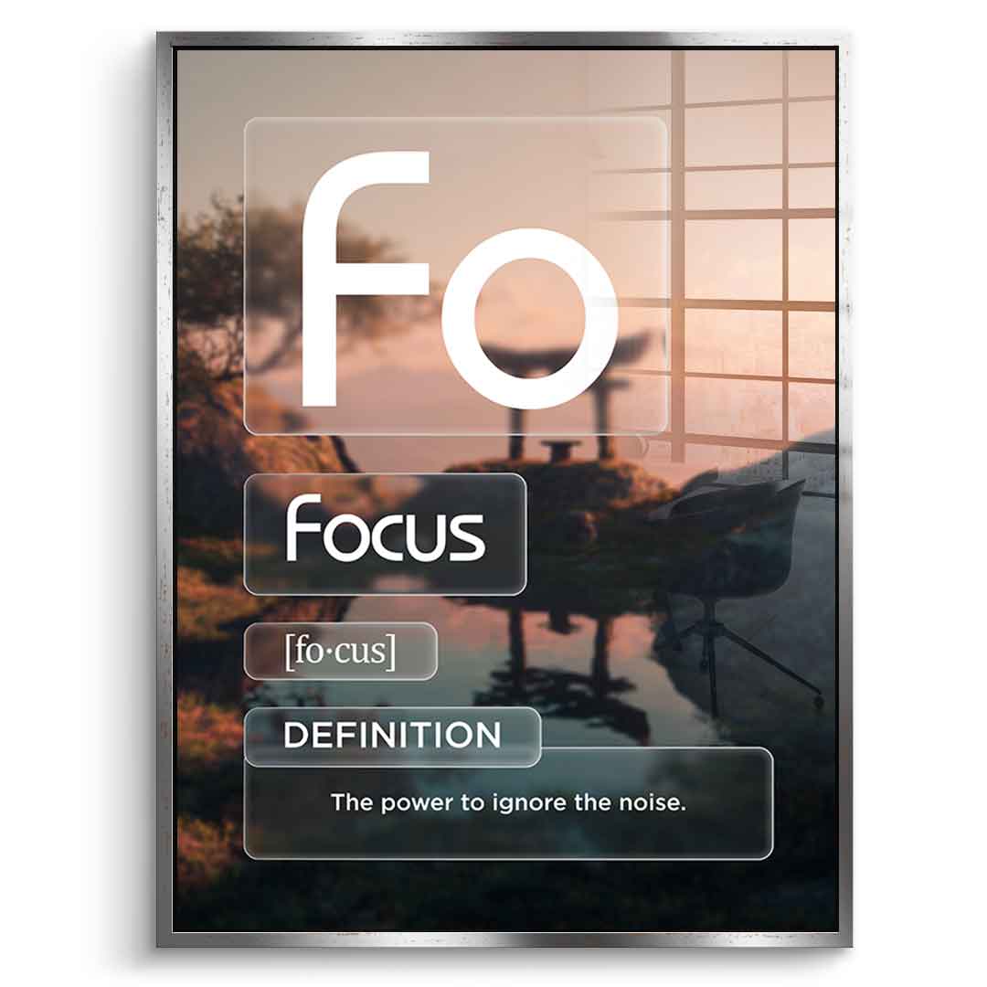 DOTCOMCANVAS® Focus (Fo) Acrylglasbild Version Farbig – Vorderansicht Weißer Rahmen