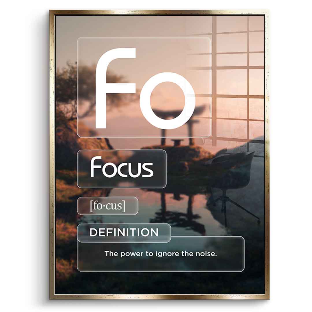 DOTCOMCANVAS® Focus (Fo) Acrylglasbild Version Farbig – Vorderansicht Silberner Rahmen