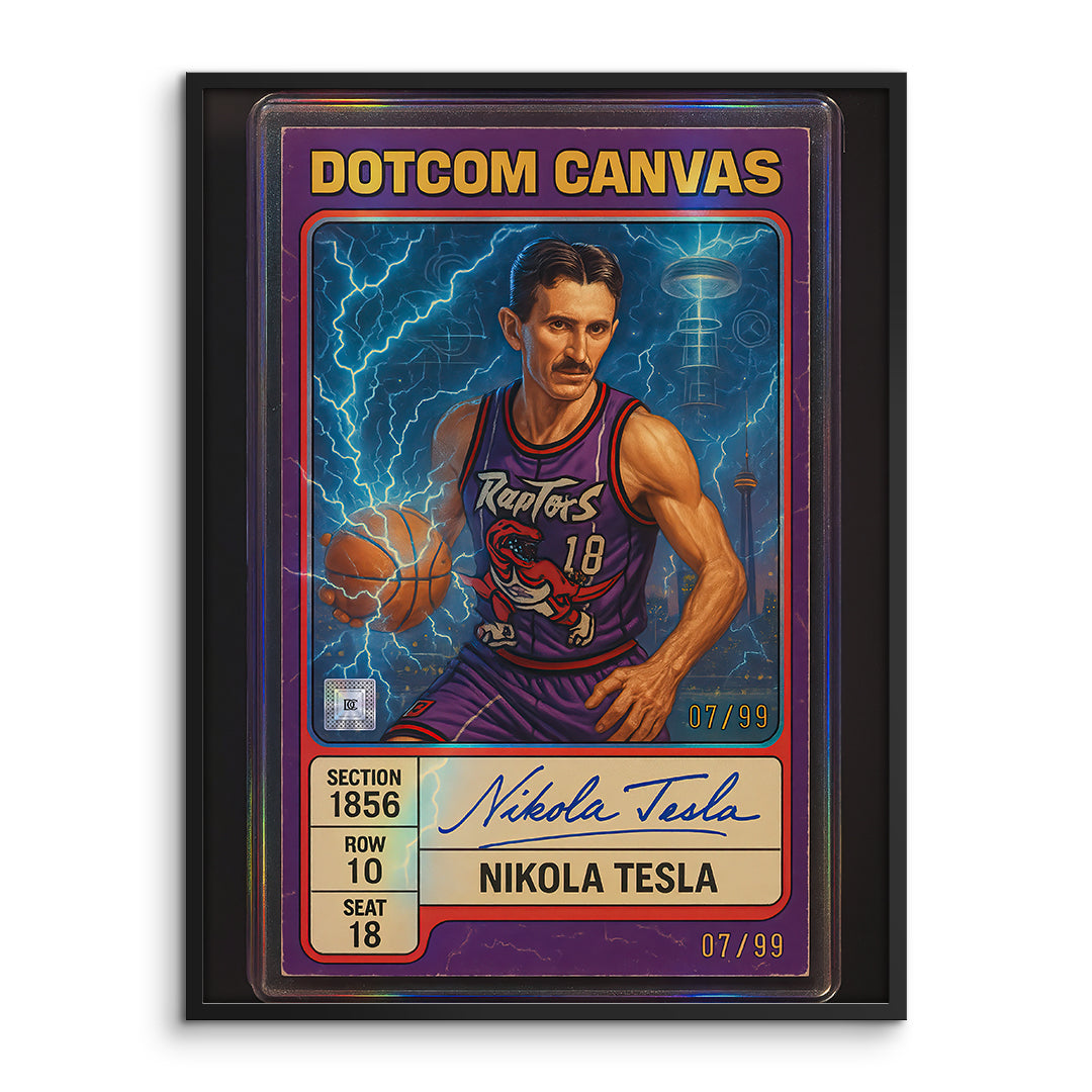 DOTCOMCANVAS Poster Nikola Tesla Basketball Card gerahmte Frontansicht
