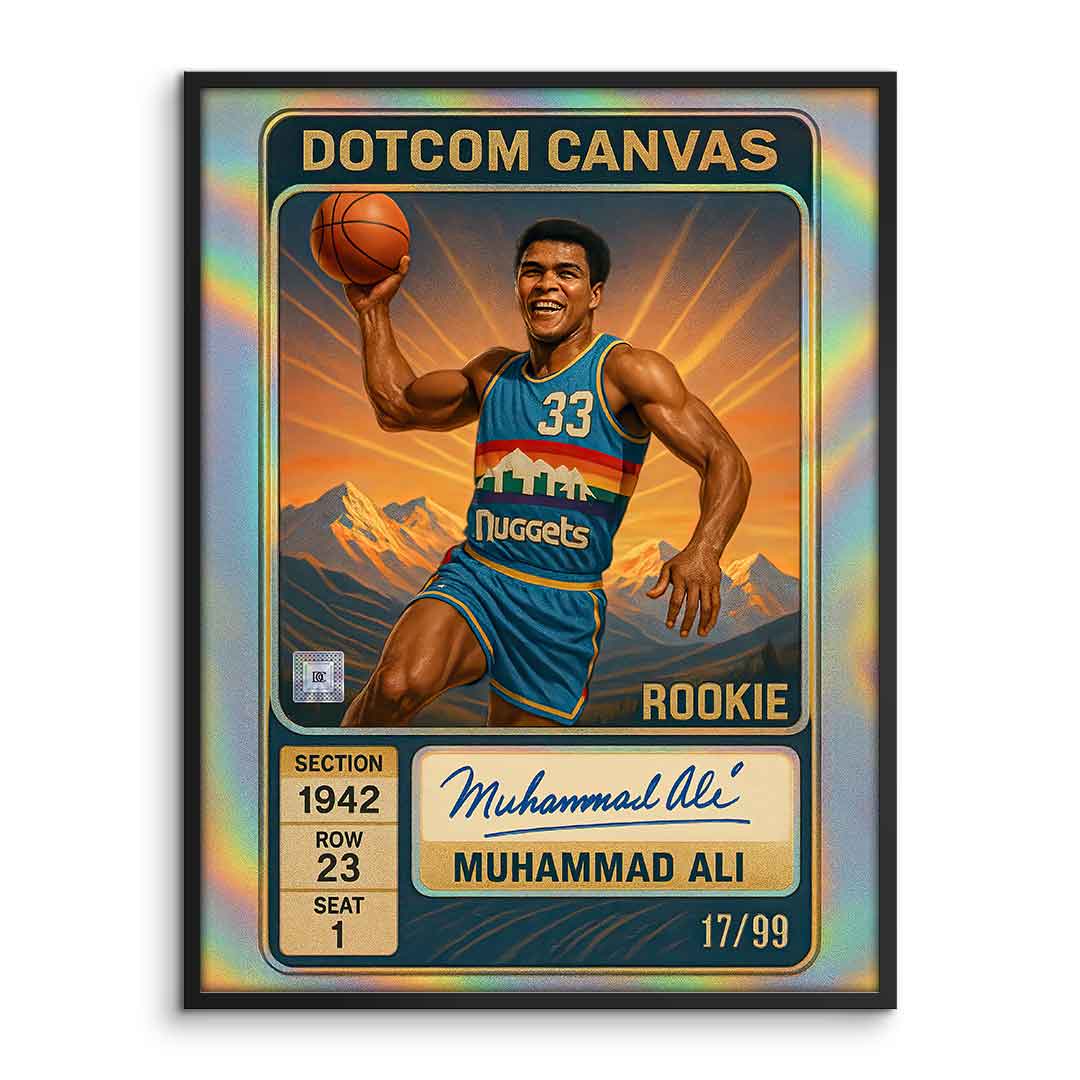DOTCOMCANVAS Muhammad Ali Basketball Card Poster Pop Art Gerahmt Frontansicht