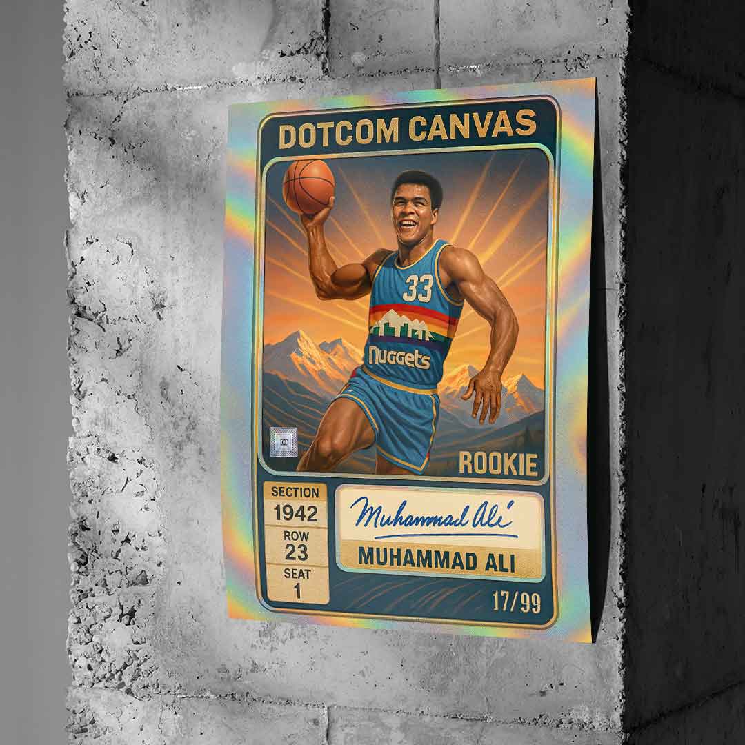 DOTCOMCANVAS Muhammad Ali Basketball Card Poster Pop Art Wand auf Beton