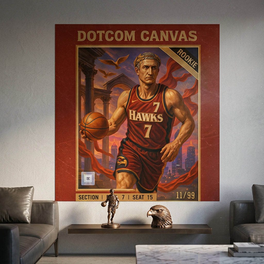 DOTCOMCANVAS Julius Caesar Basketball Card Poster Pop Art – Wohnzimmer Raumansicht