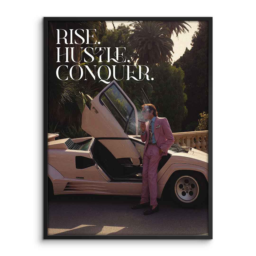 DOTCOMCANVAS Rise. Hustle. Conquer. Poster gerahmt Vorderansicht