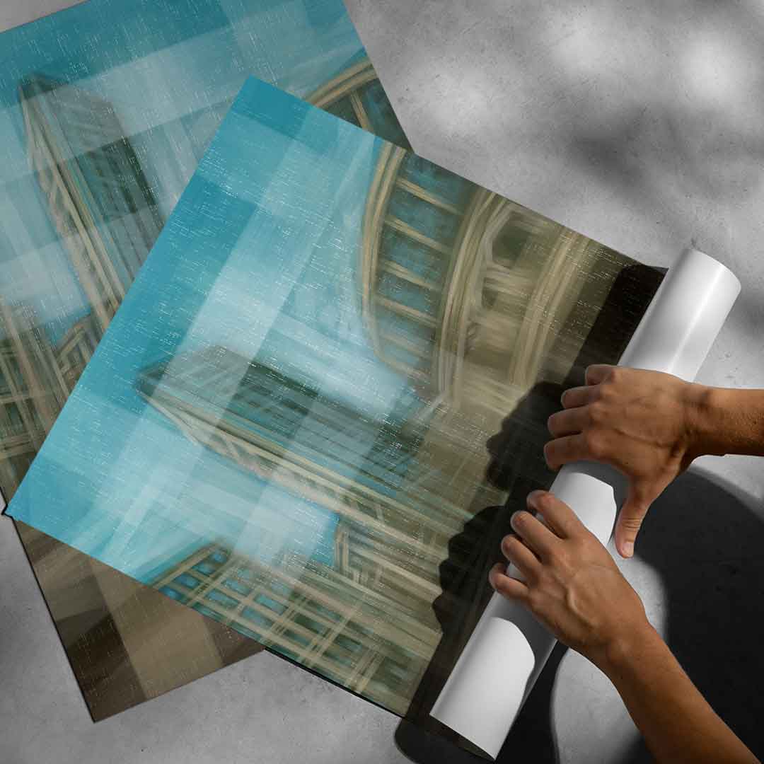 City in the Embrace of Golden Mist Poster Roll-up