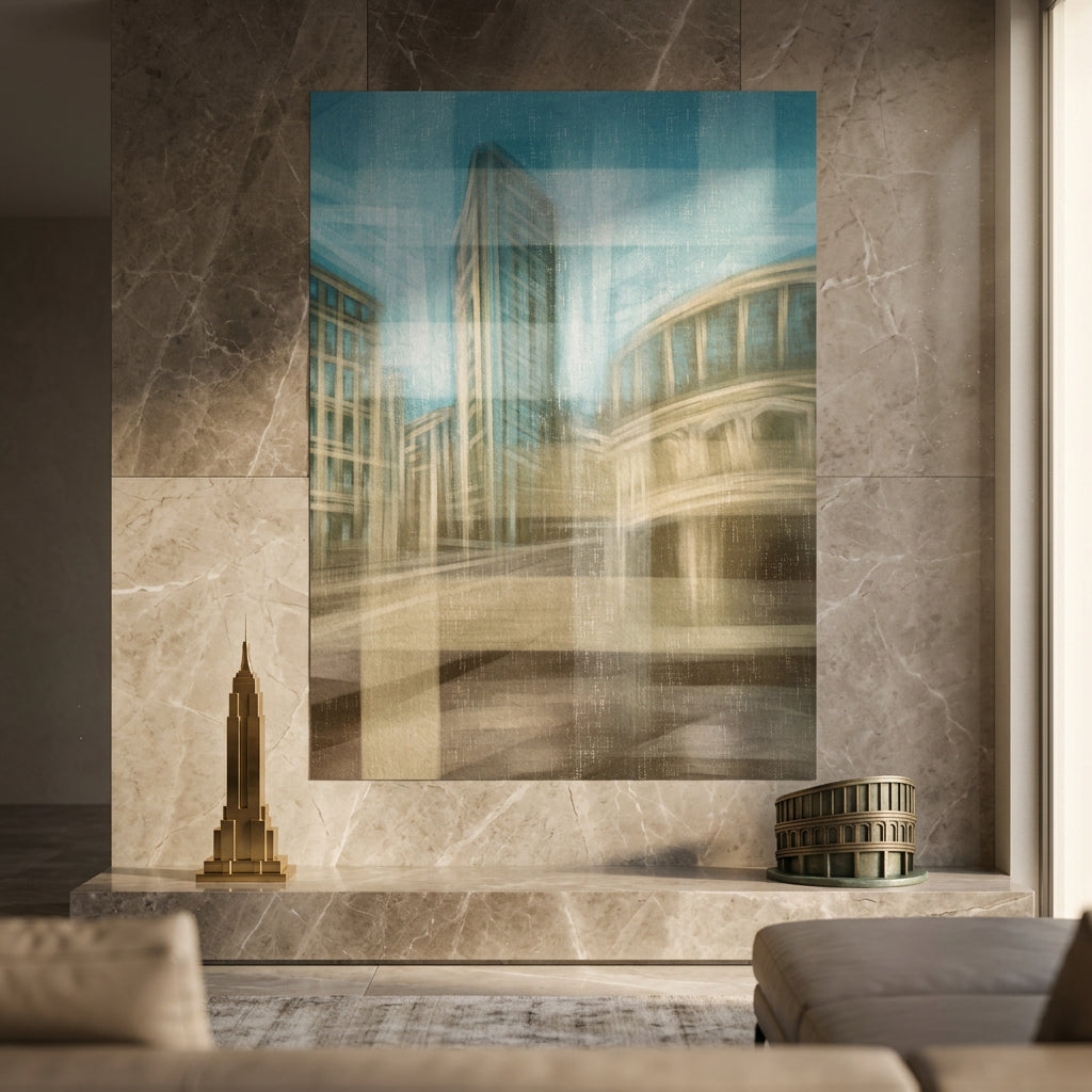 City in the Embrace of Golden Mist Poster im Raum