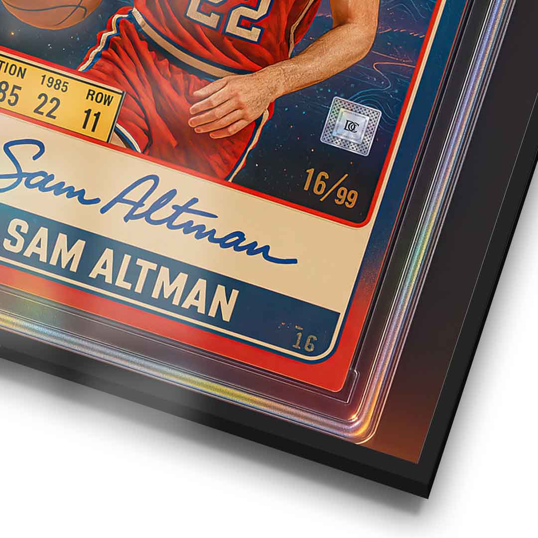 DOTCOMCANVAS Sam Altman Basketball Card Poster Detailaufnahme gerahmt