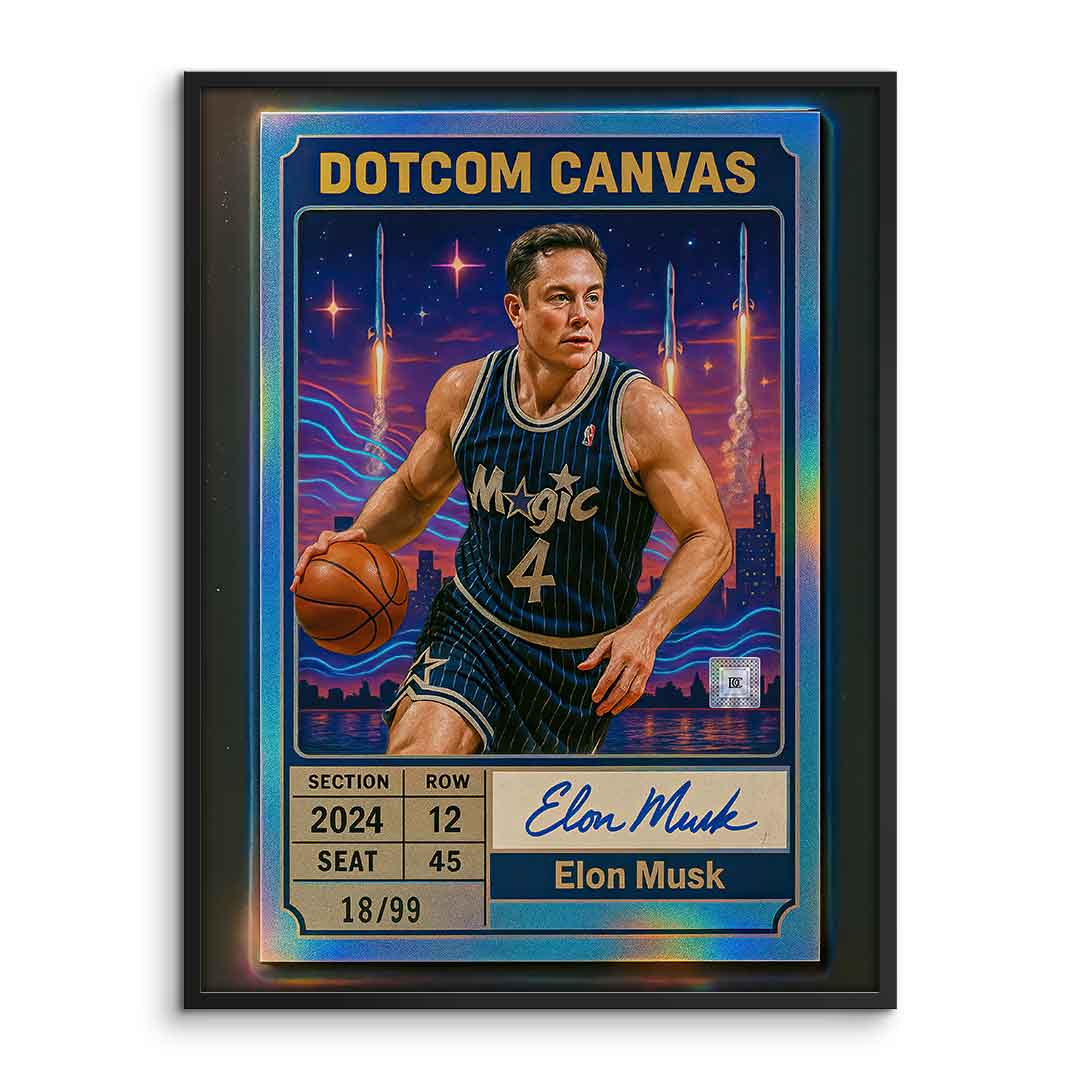 DOTCOMCANVAS Elon Musk Basketball Card Poster gerahmt