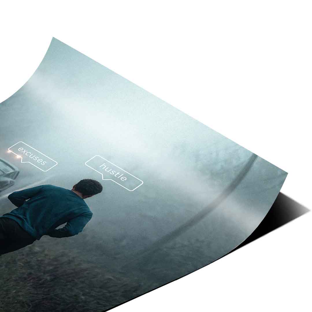 Ecken-Detail Poster Hustle & Excuses Nahaufnahme