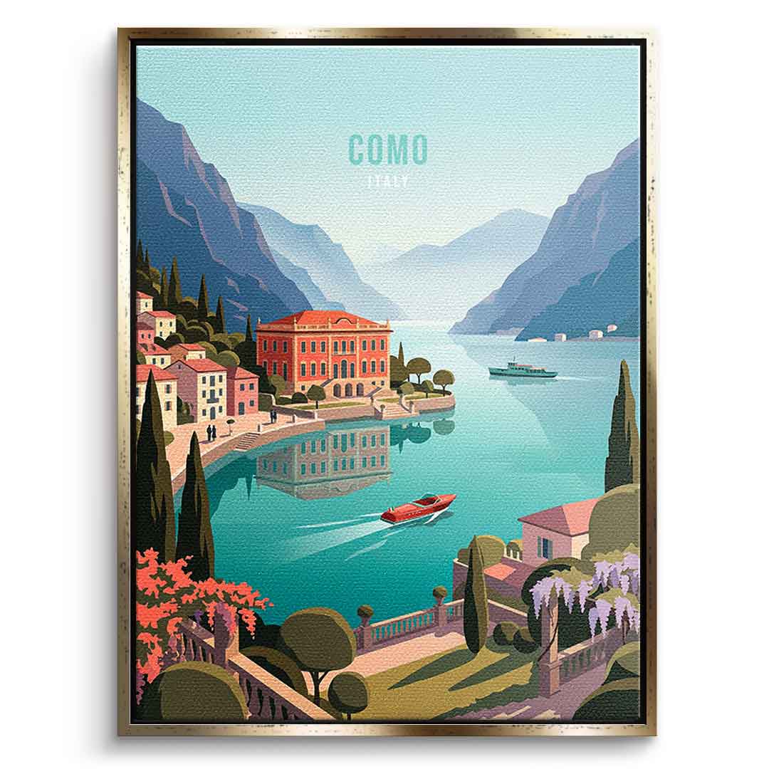 DOTCOMCANVAS Como Leinwandbild Vorderansicht mit goldenem Rahmen