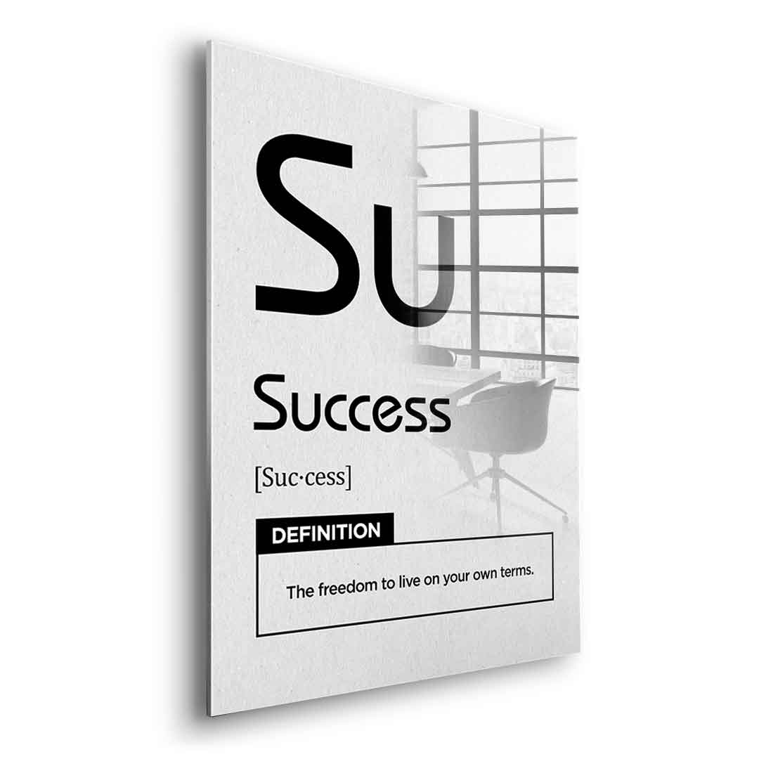 DOTCOMCANVAS® Success (Su) Acrylglasbild Version Weiß – Seitenansicht Silber