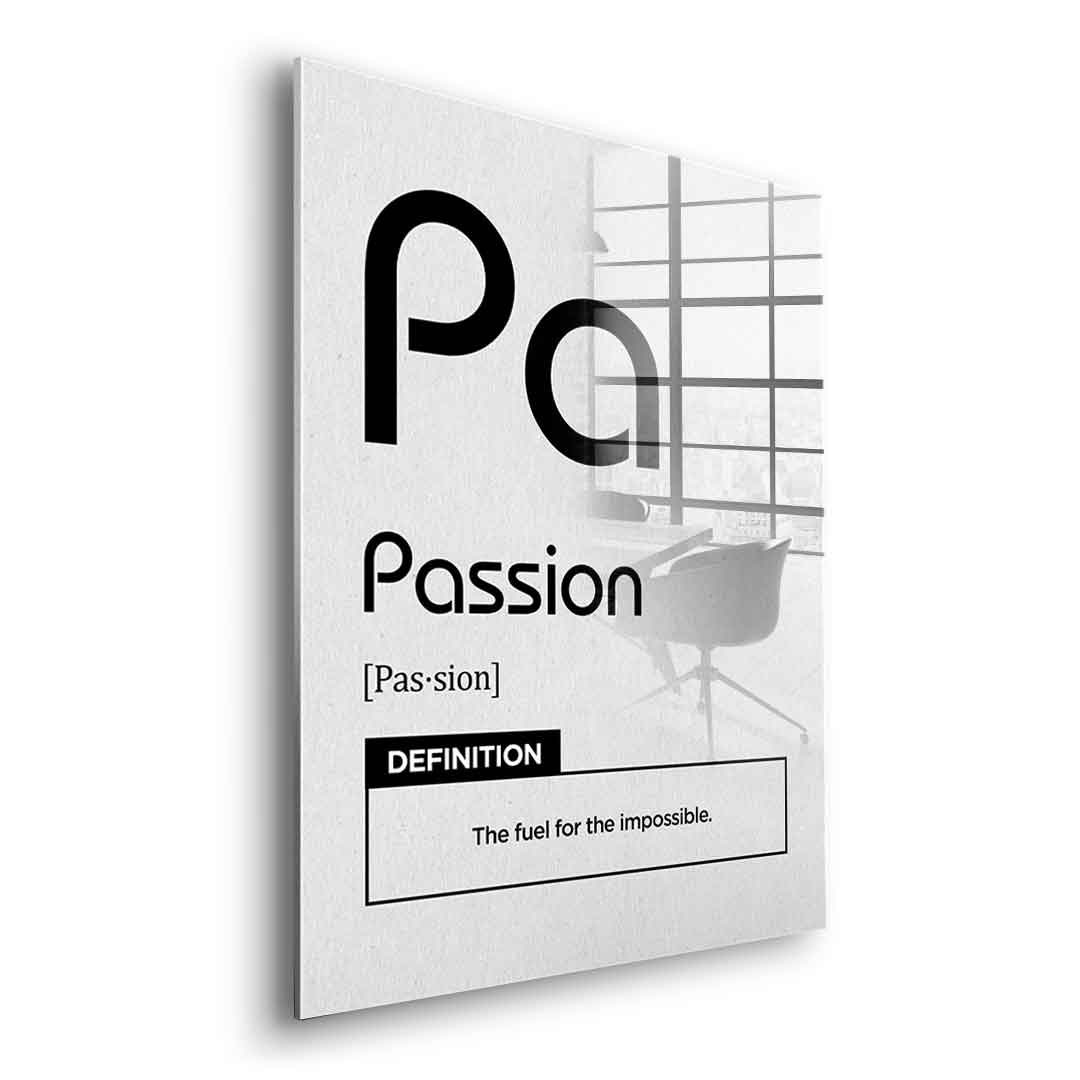 DOTCOMCANVAS® Passion (Pa) Acrylglasbild Version Weiß – Seitenansicht Silber