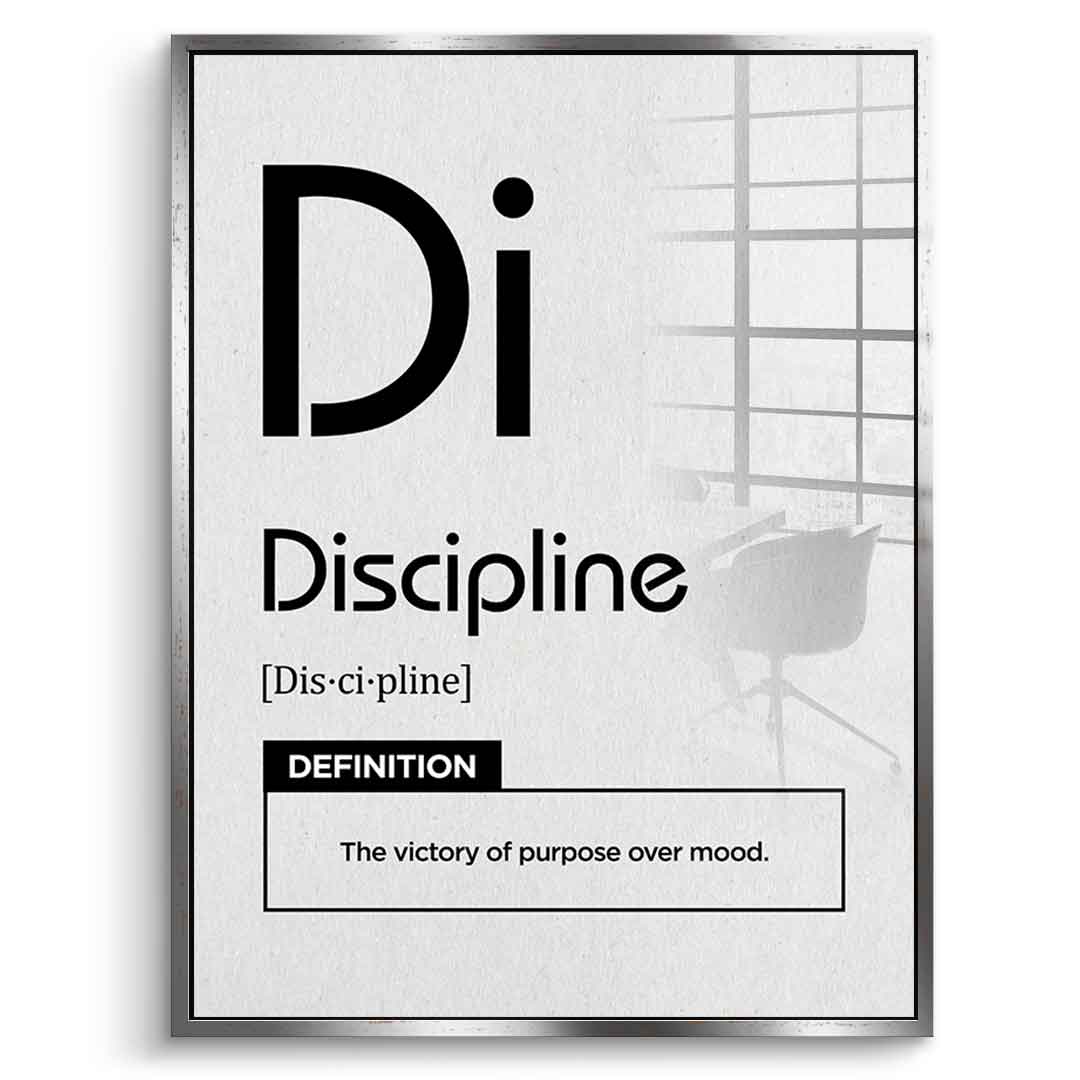 DOTCOMCANVAS® Discipline (Di) Acrylglasbild Version Weiß – Vorderansicht Weißer Rahmen
