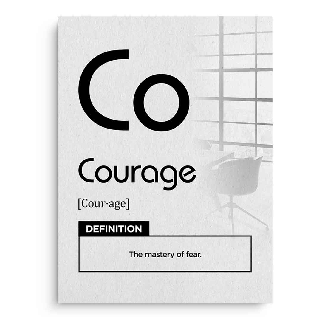 DOTCOMCANVAS® Courage (Co) Acrylglasbild Version Weiß – Vorderansicht Ohne Rahmen