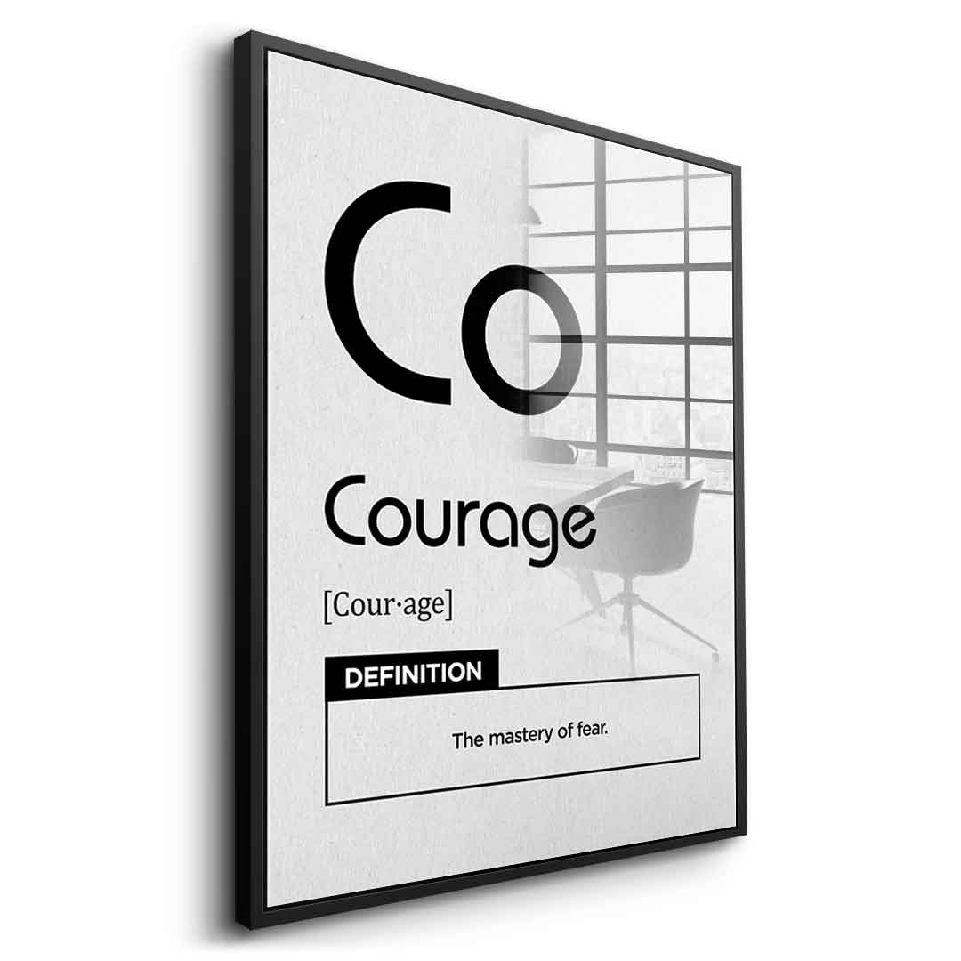 DOTCOMCANVAS® Courage (Co) Acrylglasbild Version Weiß – Vorderansicht Goldener Rahmen