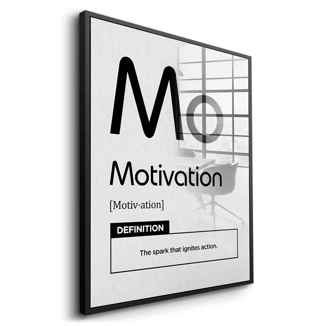 DOTCOMCANVAS® Motivation (Mo) Acrylglasbild Version Weiß – Vorderansicht Goldener Rahmen