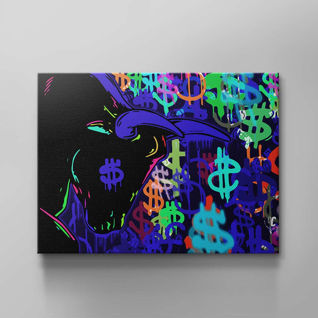 Wandbild Börsen Bulle Bunt Neon Trade
