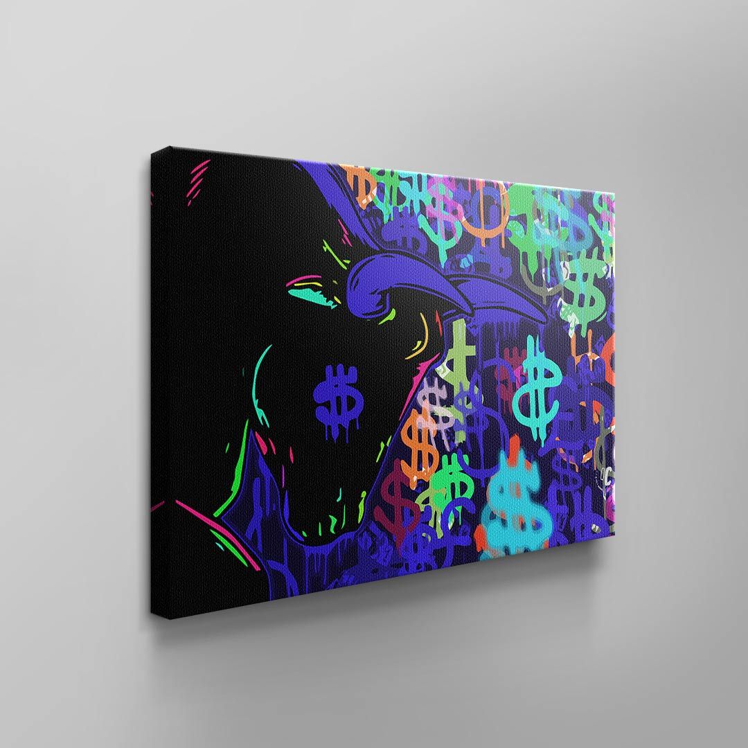 Wandbild Börsen Bulle Bunt Neon Trade